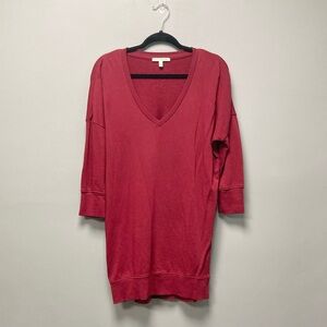 Express One Eleven Womens Burgundy Red V-Neck Tunic Sweatshirt 100% Cotton Small